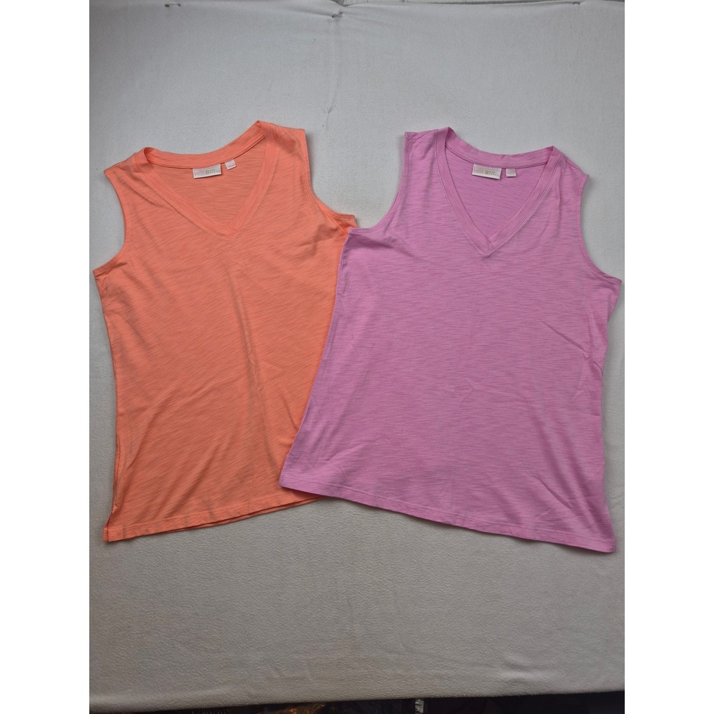 Belle by Kim Gravel Tank Top Womens Medium Peach Coral Pink Slub Knit